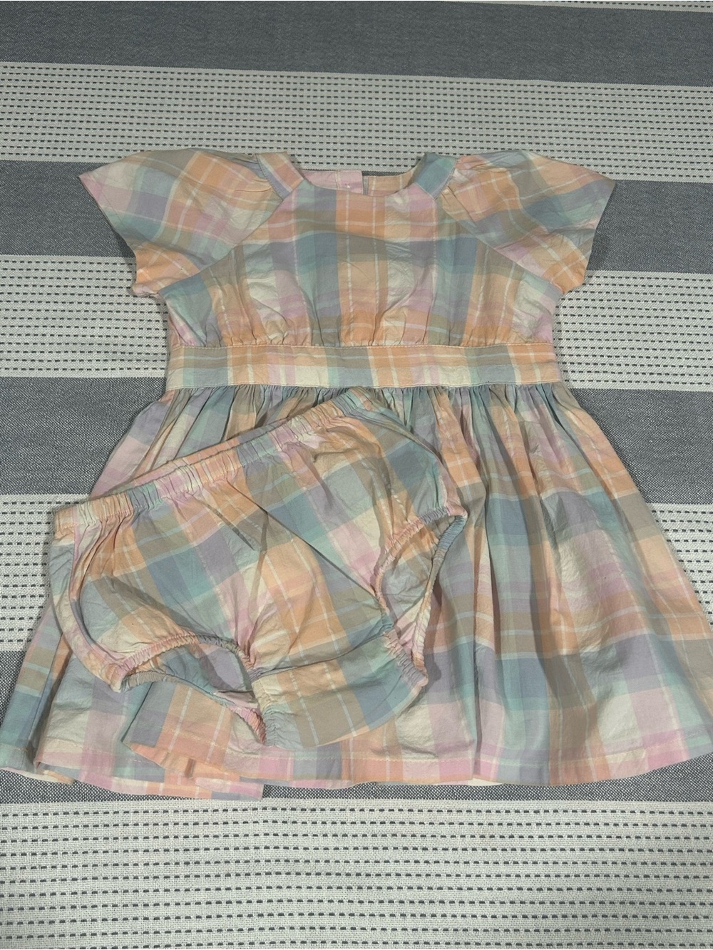 Nordstrom Pastel Plaid Cotton Dress w/Matching Bloomers size 18 mos* Flawed Gem